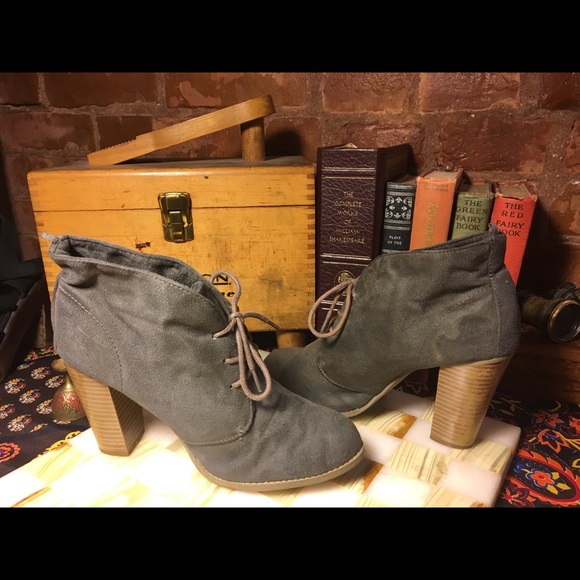 Charcoal lace up Faux Suede Ankle Boots 7 - Picture 2 of 6